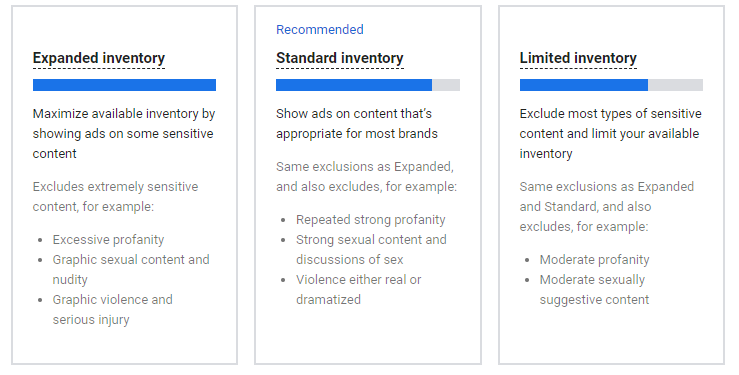 Inventory types - Brand safety Google Ads kampányokhoz