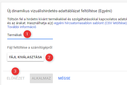 Google Ads adattáblázat feltöltés