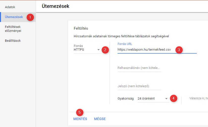 Google Ads feed ütemezés