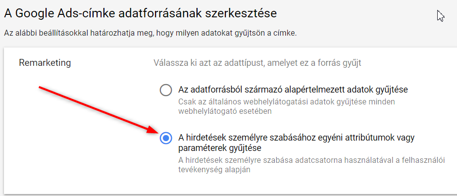 Google Ads egyéni attribútumok
